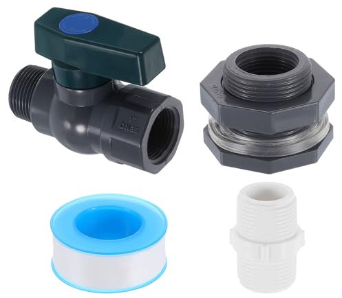 sourcing map 1 Set Rain Barrel Faucet Kit, Plastic Rain Barrel Spigot with 1 GHT Bulkhead Fitting, Garden Hose Adapter and Thread Seal Tape for Water Tank Aquarium, Grey