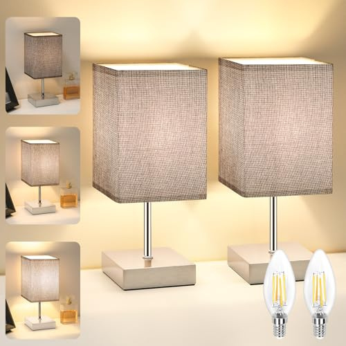 Totofac Touch Control Table Lamp Set of 2, 3-Way Dimmable Bedside Lamps Nightstand Lamps with Flaxen Fabric Shade for Bedroom Living Room,LED Bulb Included