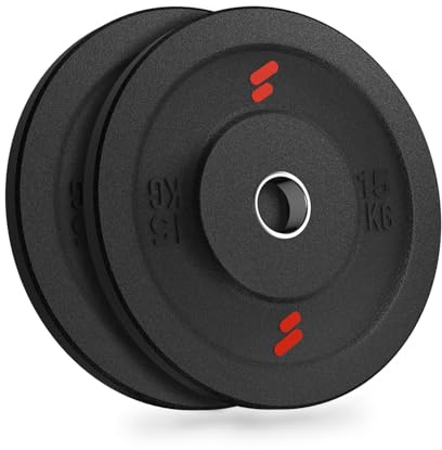 Sportstech WP100 Hantelscheiben Set für Zuhause, je 2 x 5, 10, 15 oder 20 kg Gewichte, 55mm Bohrung, Gewichtsscheiben, Deutsche Marke, Olympic Weight Plates, Gummierter Stahl, Home Gym, Bumper Plates