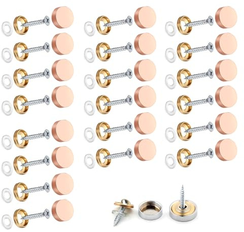 Wopanxye 20pcs Mirror Screws, 16mm Brushed Stainless Steel Decorative Brass Cap Metal Nail Chrome Cover for Glass Signboards Bath Plates Panels Tea Coffee Tables Wardrobes Wooden Furniture, Rose Gold