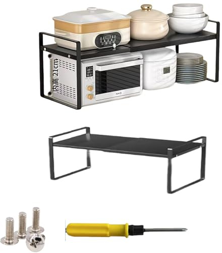 CNKHDZ 2 Styck Svart Utbyggbar kökshylla,35-65×27×25cm Expanderbar kökshylla bänkskivor,justerbar köksskåp, hylla,kryddhylla,förvaringshylla för köksdiskar,skafferi badrum