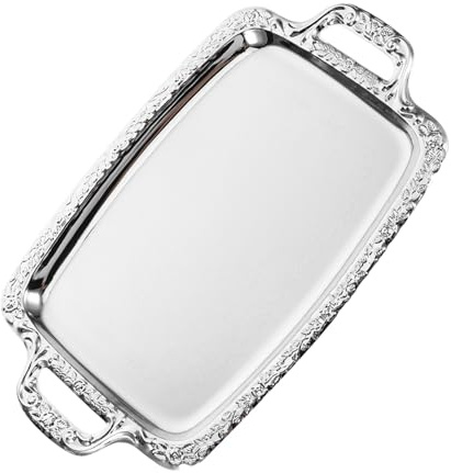 SOLUSTRE Bandeja de Acero Inoxidable Bandeja de Servicio con Asas Platos Llanos rectangulares bandejas para Comida bandejas de Barbacoa para Servir Comida Silver