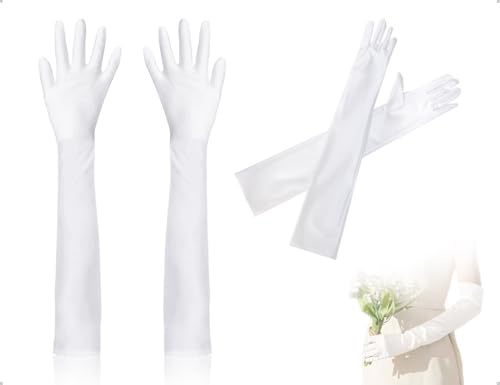 Emezddo Handschuhe,Lange Classic Abendhandschuhe,Damen Elegant Fäustlinge,verwendet für Mädchen Braut Halloweenkarneval Kostüm Party Ball Opera Hochzeiten(Weiß)