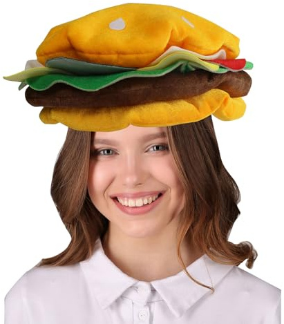 Burger Hut für Erwachsene 3D Plüsch Hamburger Kostüm Kopfbedeckung Lustige Fast Food Verkleidung Hut für Halloween Mottoparty Cosplay Events