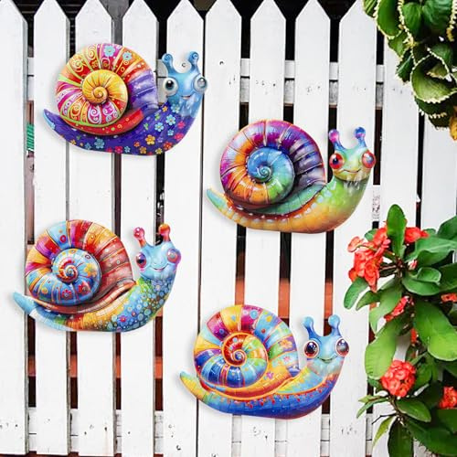 4Pcs Metal Snail Wall Decor, Snail Outdoor Wall Art for Fence Garden Yard Room Patio Balcony Decorations (Snail-A)
