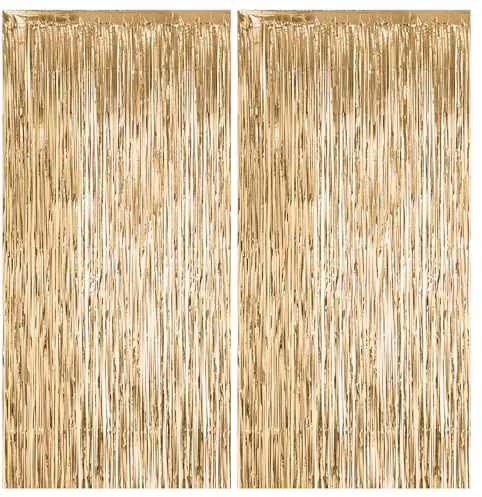 fairymaiden 2 Tende Metalliche Oro Champagne, Orpelli e Festoni Lamina Frangia Tinsel Oro Champagne per Graduazione Compleanno Impegno Natale Capodanno Festa Festival Decorazioni Ballo 2025 1x2m
