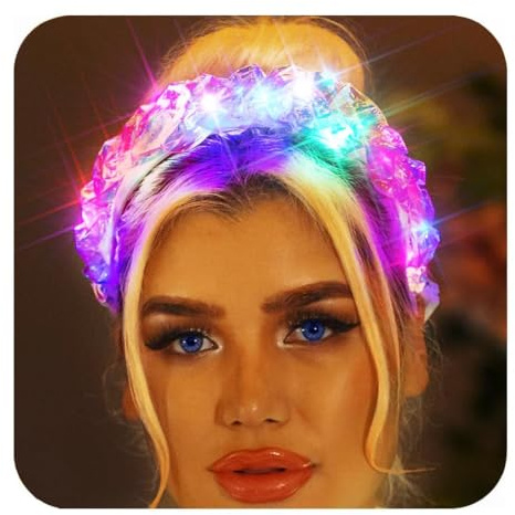 Haarreif Leuchtend Damen, Bunte LED Stirnband Festival, Glänzend Haarschmuck Göttin Leucht Haarreifen für Frauen und Mädchen Party, Halloween, Karneval (A)