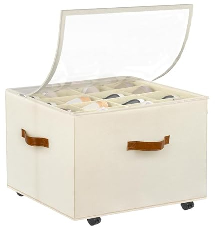 lomonmen omonmen Organizador Zapatos Armario con Ruedas,Cajas para Zapatos Ajustable,Almacenaje Ropa Plegables con Cubierta Transparente Asas Reforzadas para 8-16 Pares
