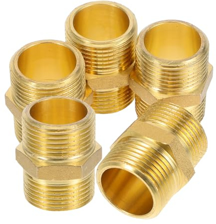 BIUDECO 5 Pezzi Adattatori Raccordo in Ottone Maschio-Maschio per Tubo Acqua Connettori Filettati Resistenti Alta Pressione per Impianti Idraulici e Giardino