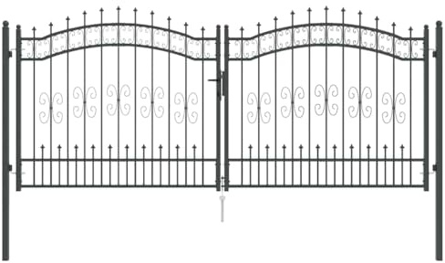 vidaXL Fence Gate with Spear Top with Lock Grey 305x125cm Steel Garden Patio Heavy Duty Fence Outdoor Security Classic Style Yard Entrance Solution Patio