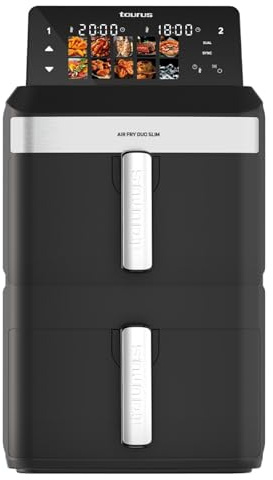 Taurus – Freidora sin aceite Duo Slim | 13L | 14 Comensales | 2 Cestas | Cocina 2 platos a la vez | 10 programas | Temporizador 90 min | Compacta | Pantalla táctil digital
