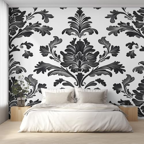 Baroque Wallpaper Black and White, Victorian Damask Wall Paper for Bedrooms, Home Decor Photo Wallpaper for Living Room 200x140 Non-Woven Wall Mural W&49