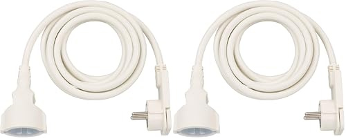 Brennenstuhl Qualitäts-Kunststoff-Verlängerungskabel mit Flachstecker (Verlängerungskabel flach für innen mit 3m Kabel) weiß (Packung mit 2)