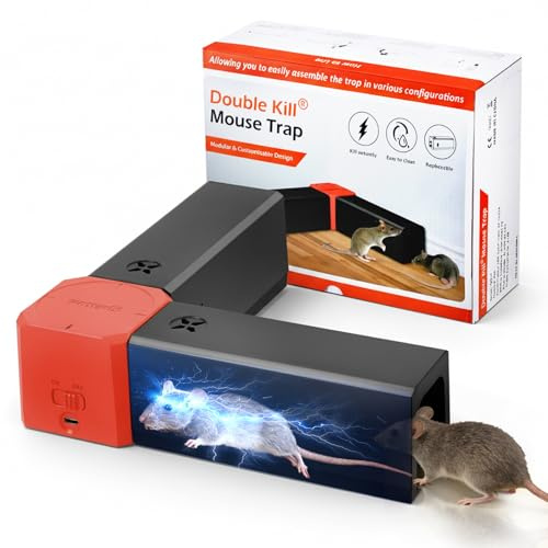 Elektrische Mausefalle für Drinnen, Rattenfalle Elektrische 2000V mit 2 Köderboxen, Elektrischer Rattenfallen für Küche, Wirksam für Kleine Mäuse