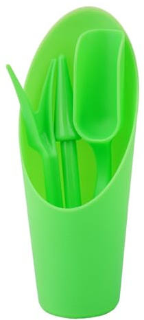 QOXEZY Kit di attrezzi da giardinaggio in plastica per trapianto di piante, set da 4 pezzi con trapiantatore, cucchiaio, pala a secchio e perforatore per piante grasse (verde)