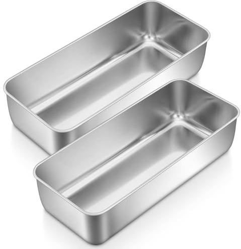 MXGHIR 2 Stück Kastenform Groß, Edelstahl Brotbackform Kastenbackform | Rechteckig Kastenbackform Backform für Kuchen, Brot und Toast, Gesund & Solide, Spülmaschinenfest (33x15x7cm)