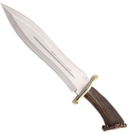 Jagdmesser Muela Podenquero-S, Faust Hirschgeweih mit Messingrosette und das Gewicht 630 Gramm + Mehrzweckgeschenkkarte