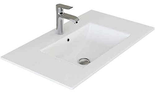 VILSTEIN® Keramik Waschbecken Eckig [90CM] - Aufsatz - & Einbauwaschbecken für Badezimmer & Gäste WC - Einbauwaschbecken Bad - Waschbecken Einsatz - Handwaschbecken für Waschtisch - Bathroom Sink
