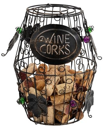 Mind Reader Barrel Metal Wine Cork Holder with Ornaments, Black,Large
