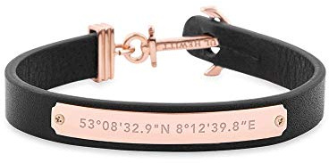 PAUL HEWITT Bracciale donna Signum Coordinate - Bracciale ancora in pelle da donna (nero) con ciondolo ancora in acciaio (oro rosato)