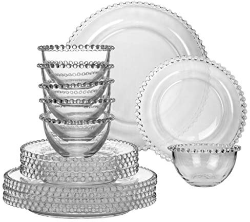 Glass Beaded Edge 18 Piece Bella Perle Dinner Set - 6 Place Settings