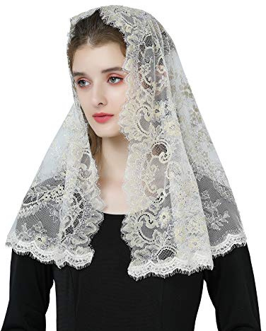 BEAUTELICATE Spitze Mantilla Schal Schleier Tüll Stola Golden Champagner Für Damen Kirche Messe Kapelle Katholisch Braut V116