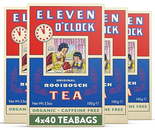 Eleven O'Clock Original Rooibos Tea Bags, 4 x 40 (160 Teabags), Organic, Caffeine-Free, Redbush Tea Bag, Rooibosch, Red Bush Teabags
