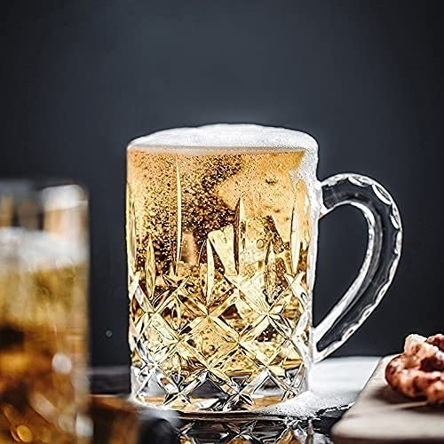 ZCX 440 Ml Freezer Ice Mugs Crystal Glass With Handle Drinking Glasses Cups Cooling Beer Mug With Cut Decoration Clear Beer Mugs Summer Gifts Beer Glasses