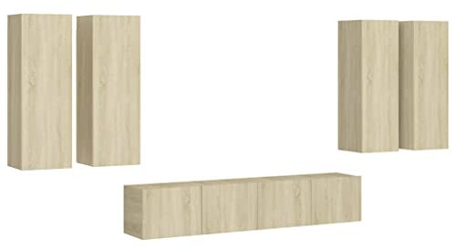 vidaXL Ensemble de Meuble TV 6 pcs Suspendu Mural Ensemble d'Armoires Stéréo Salle de Séjour Intérieur Salon Maison Chêne Sonoma Aggloméré