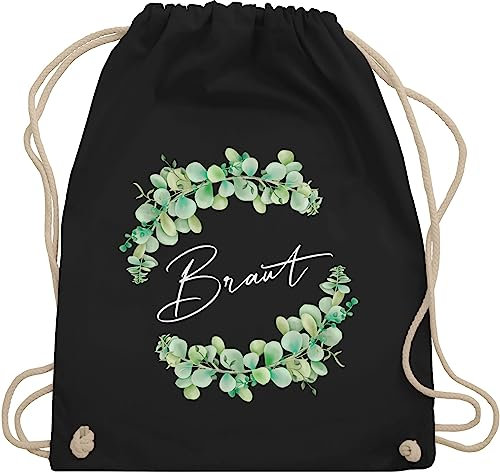 Turnbeutel Rucksack - JGA Junggesellenabschied Frauen - Braut Eukalyptus filigrane Schrift weiß - Unisize - Schwarz - heiraten geschenk brauttaschen bachelorette party beutelrucksäcke brautbeutel