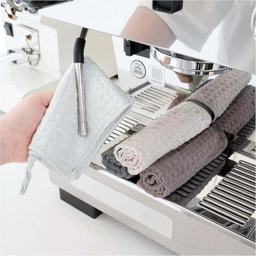 watchget Barista Microfiber Cloths - 4 Pack (12x12) Professional Cleaning Towels for Espresso Machines, Steam Wands & Countertops Essential Coffee Bar Accessories