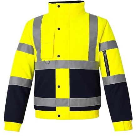 Step Ahead Mens Hi Vis Waterproof Bomber Jacket – EN20471 Certified Safety Workwear – Two Tone Reflective Jacket for Construction, Warehouse & Utility Use (Yellow/Navy, L)