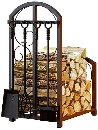 CALIDOLA Firewood Storage Rack, Iron, Black, Portable, 20 in