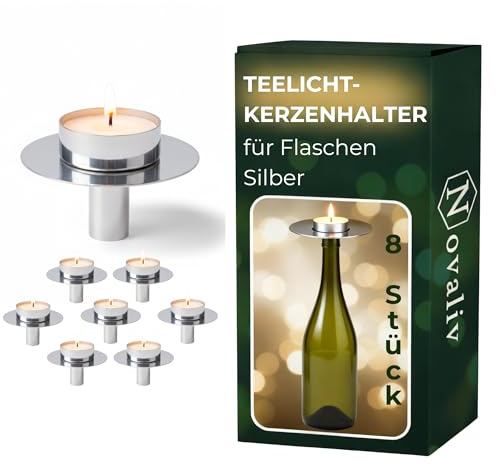Novaliv 8X Teelichthalter für Flaschenhals I Metall Kerzenhalter für Flaschenhals Kerzenständer Silber Flaschenaufsatz Flaschenkerzenhalter Kerzenhalter Weinflasche Bottle Holder Weinflaschenaufsatz