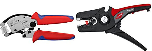 Knipex Twistor®16 Selbsteinstellende Crimpzange für Aderendhülsen mit drehbarem Crimpkopf verchromt, 200 mm 97 53 18 & PreciStrip16 Automatische Abisolierzange 195 mm 12 52 195 SB