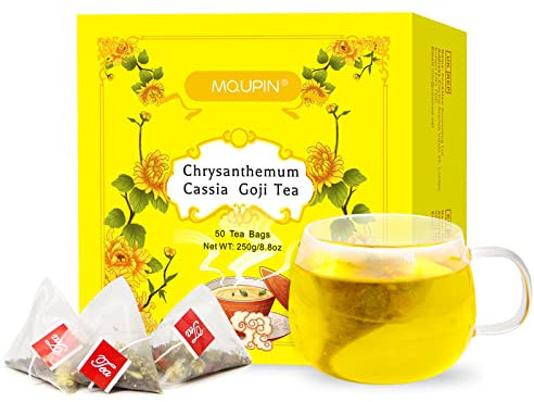 MQUPIN Chrysanthemum Cassia Seed Tea Bags 8.8oz (0.18oz×50bags), Herbal Tea, Chrysanthemum,Cassia,Wolfberry,Honeysuckle Combination Tea