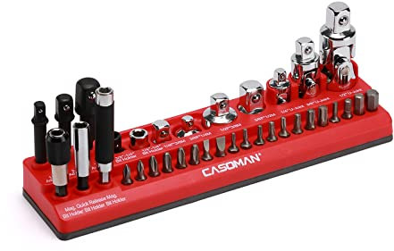 CASOMAN 35-Piece Magnetic Socket Accessory Holder, Magnetic Tool Organizer Tray, Holds Bits, Adapters, Universal Joints,Bit Holders, and Bits