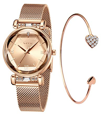 CIVO Damenuhr Armreif Wasserdicht Armbanduhr: Damen Edelstahl Mode Elegant Beiläufig Designer Quarzuhr - Geschenke Uhr für Frauen Set