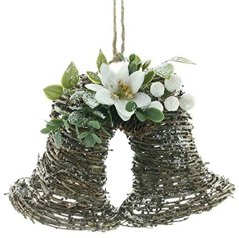 FRANK FLECHTWAREN Deko Glocken, Glöckchen Christrose, Birkenreisig, Metallrahmen, Kunststoff Maße: ca. 25 x 14 x 15 cm