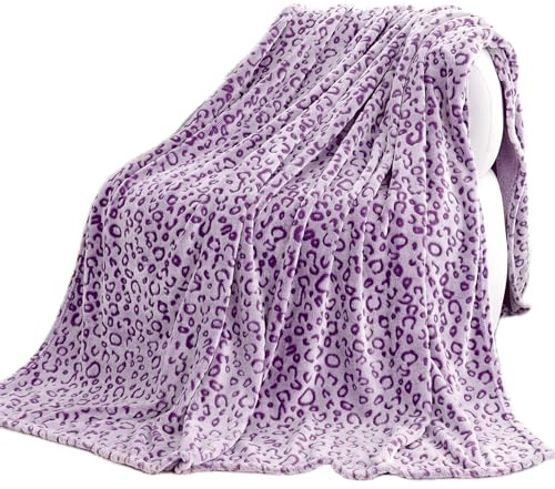 MIBOI Lila leopardfilt mjuk varm filt fleece för bäddsoffa 127 x 152 cm