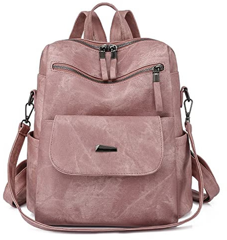Puwuzixi Frauen Rucksack Wasserdicht Anti-Diebstahl Leichtgewicht PU Mode Reisen Mehrzweck Cabrio Geldbörse Umhängetasche Handtasche Rucksack（Pink）