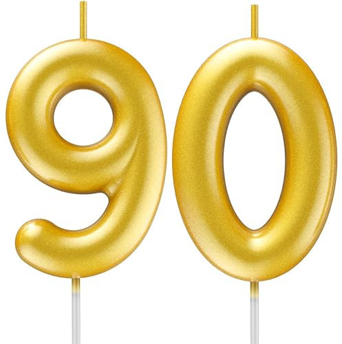 TOYVENTURES Candele con numeri in oro Buon compleanno Candele con numeri 3D per torta di compleanno Decorazione per feste Forniture per celebrazioni di anniversari di matrimonio (Oro 90)