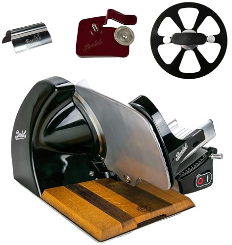 Berkel Home Line 250 skärmaskin i svart – premium skärmaskin inkl. handgjord inläggsbräda knivhållare slipfäste + påskärstång – specialerbjudande