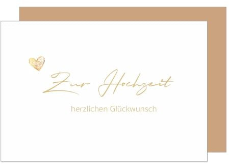 Edition Seidel Premium Glückwunschkarte zur Hochzeit mit Umschlag aus Kraftpapier. Hochzeitskarte Grußkarte Vermählung Just Married Wedding Herz gold (H484 SW024)