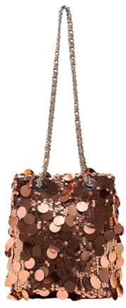 Rockreyoa Pailletten Handtasche Damen Glitzer Umhängetasche Abendtasche Eimer Handtasche Kettentasche Schultertaschen Crossbody Tasche für Hochzeit Party Abschlussball Freizeit Date Roségold