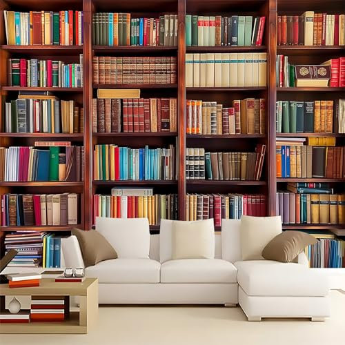 Fototapeten Retro BüCherregal Drucken Wandbild 350 x 256 cm Fototapeten Wandbilder Panorama Wandtapete Dekoration, Bunt Moderne Vlies Wanddekoration für Wohnzimmer Schlafzimmer