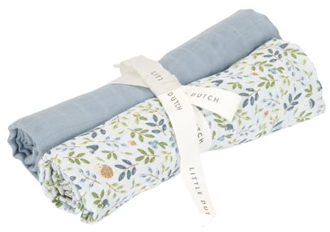 Little Dutch Mulltücher Swaddle Spucktücher Musselin 2er Set (70x70 cm) Baumwolle Forest Adventure & Denim Blue blau - Forest Friends