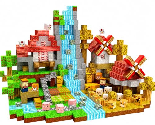 Magnetische Bausteine 150 Stück Magnetic Blocks mit Windmühle Tiere-Figuren für Rollenspiele Montessori Spielzeug ab 3 4 5 6 7 Jahre Ostern Geschenke für Kinder sensorisches Spielzeug Magnetbausteine