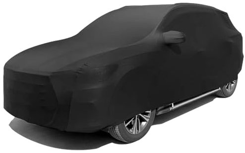 TECTICO Housse Voiture SUV Intérieur Bâche Voiture Élastique Respirant Stretch Souple Complète Protection Universel pour Garage Indoor Auto Show, 4,5m-4,75m, Noir