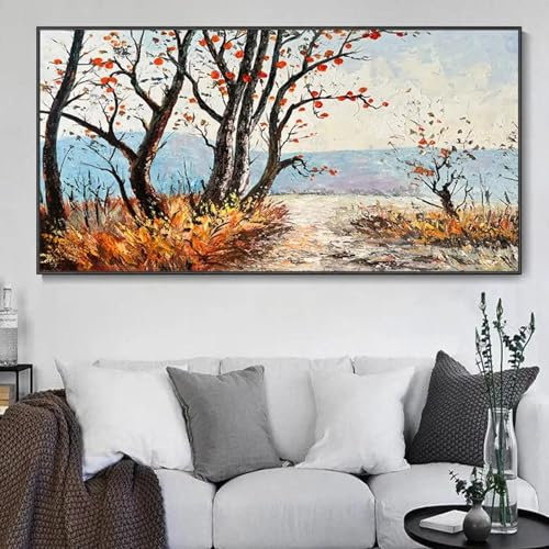 BMGKYAGL Bunter abstrakter Orangenbaum auf Leinwand, Waldweg, Poster und Drucke, Wandkunst, Bild, Wohnzimmer, Heimdekoration, 20 x 40 cm, rahmenlos